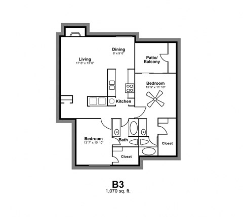 Floor Plan B3 at Vista Crossing Apartments in San Antonio, TX